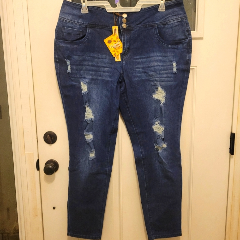 Women's Distressed Blue Jeans